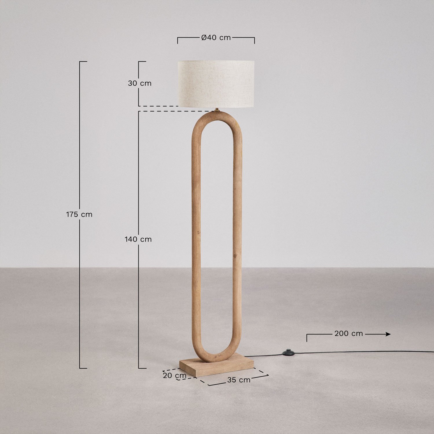 Tiberia mango wood floor lamp, MEASURES