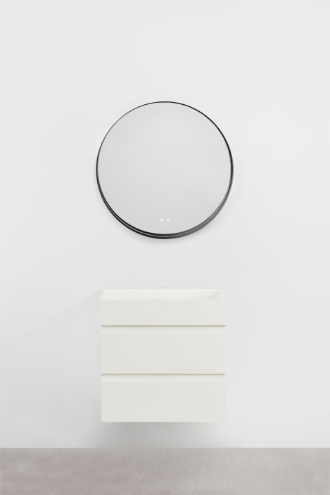 Suspended bathroom furniture set in wood and ash veneer with integrated Ona sink - White