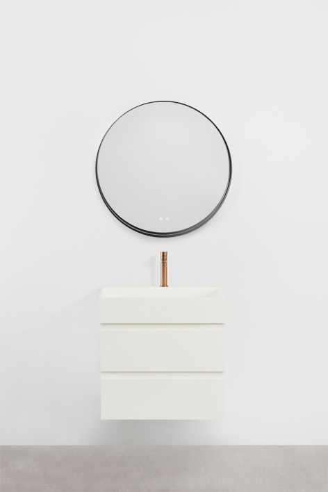 Suspended bathroom furniture set in wood and ash veneer with integrated Ona sink - White