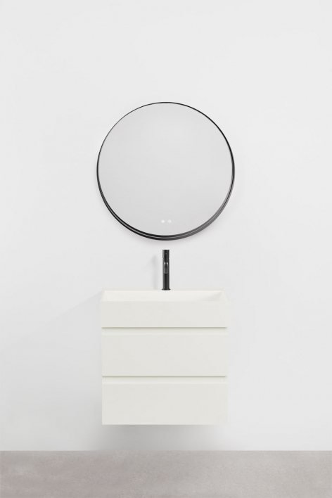 Suspended bathroom furniture set in wood and ash veneer with integrated Ona sink - White