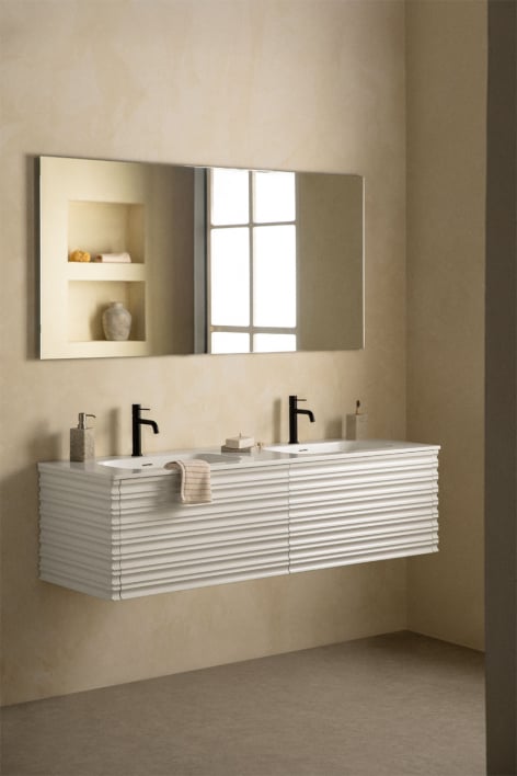 Suspended wooden bathroom furniture set with integrated sinks Noura - White