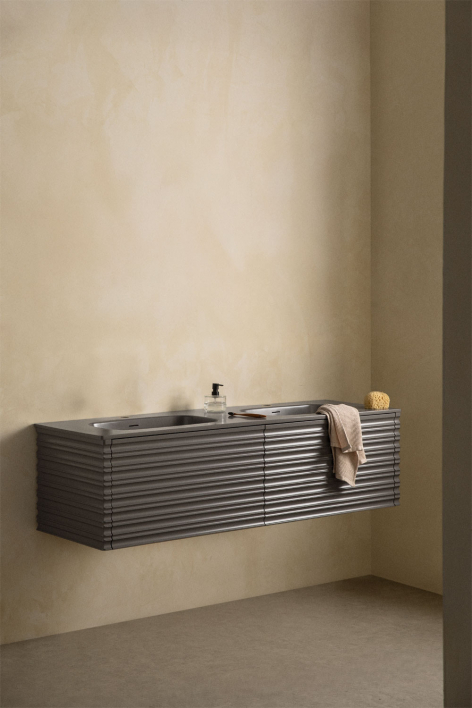 Suspended wooden bathroom furniture set with integrated sinks Noura - Grey Nickel
