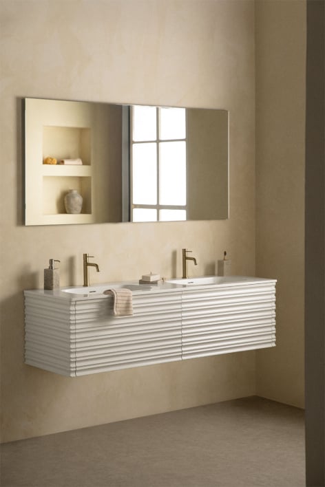 Suspended wooden bathroom furniture set with integrated sinks Noura - White