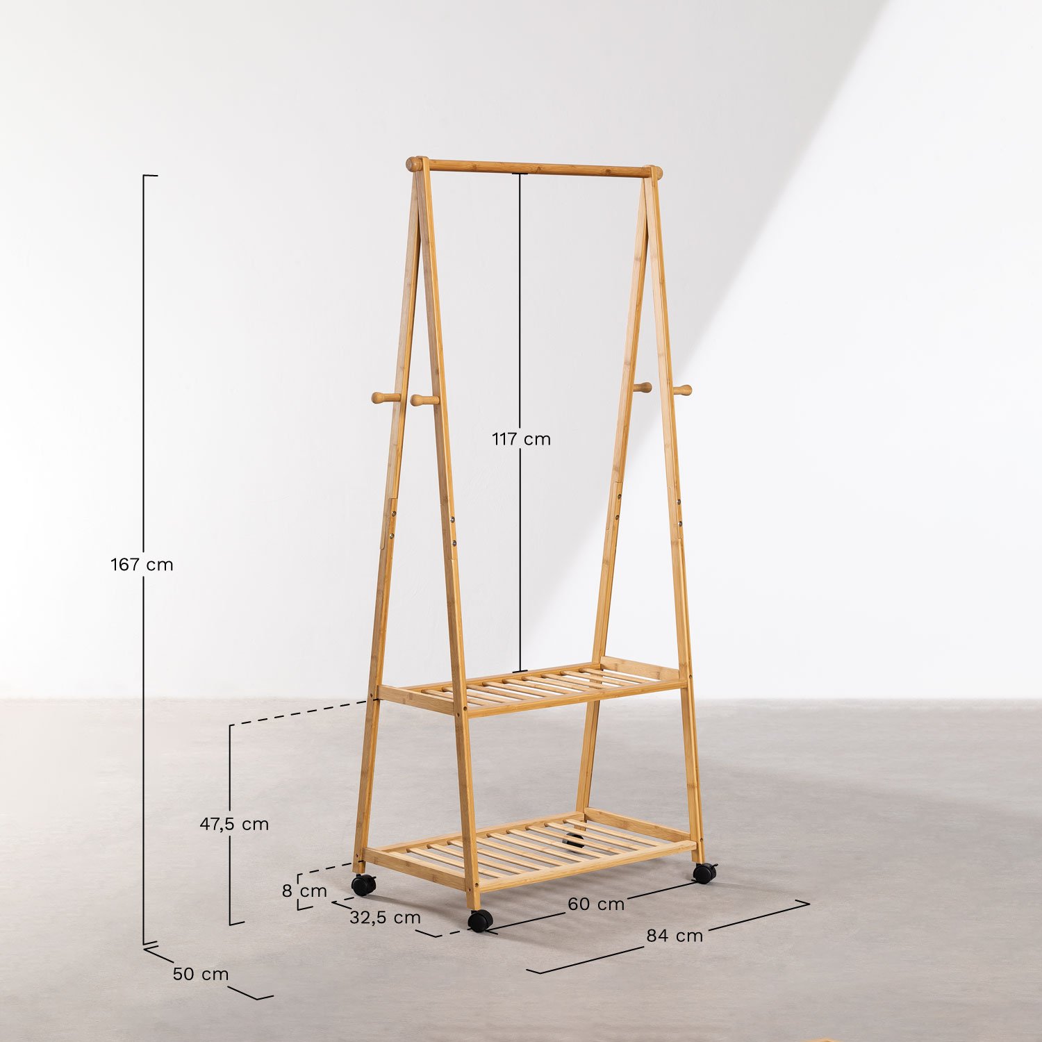 Kerk bamboo coat rack with shoe rack, MEASURES