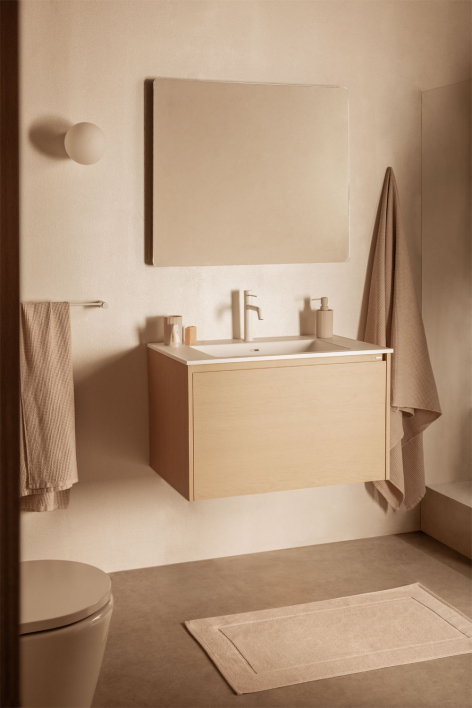 Suspended bathroom furniture set 80x50 cm in wood with integrated Jacob sink - Natural Wood