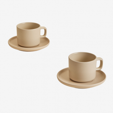 Pack Of 2 Coffee Cups 26 Cl With Stoneware Saucer Sillex Almond Beige - Sklum
