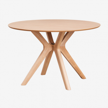 Round Dining Table Ø120 Cm In Mdf And Arnaiz Rubber Wood Veneer Natural Wood - Sklum