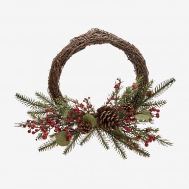 Decorative Christmas Wreath In Rattan With Pine Cones Gryla Brown Chocolate - Sklum