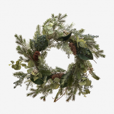 Christmas Decorative Wreath Ø50 Cm In Rattan With Pine Cones Eirwen Green Grass - Sklum