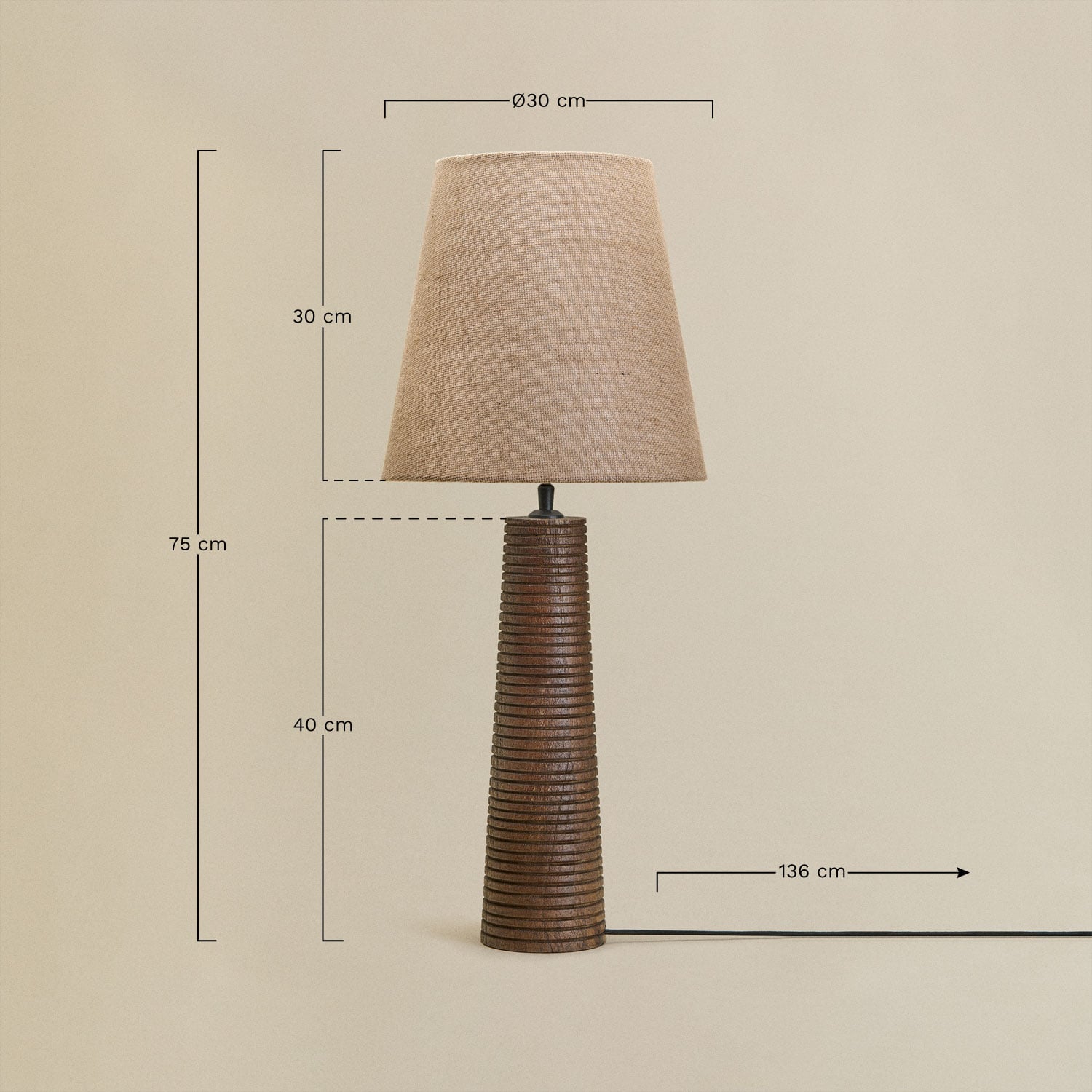 Malva mango wood table lamp, MEASURES