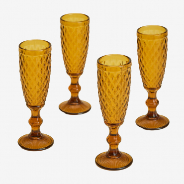 Pack Of 4 15cl Champagne Glasses In Koviran Glass Yellow Ochre - Sklum