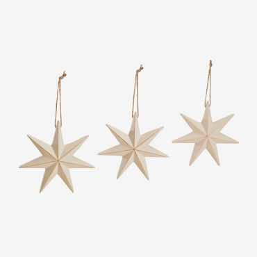 Set Of 3 Christmas Ornaments In Mdf Perg Beige Cream & 15 X 15 Cm - Sklum