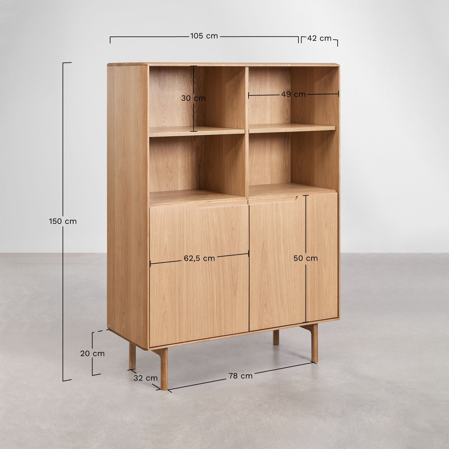 Tall sideboard in Treveris oak wood, MEASURES