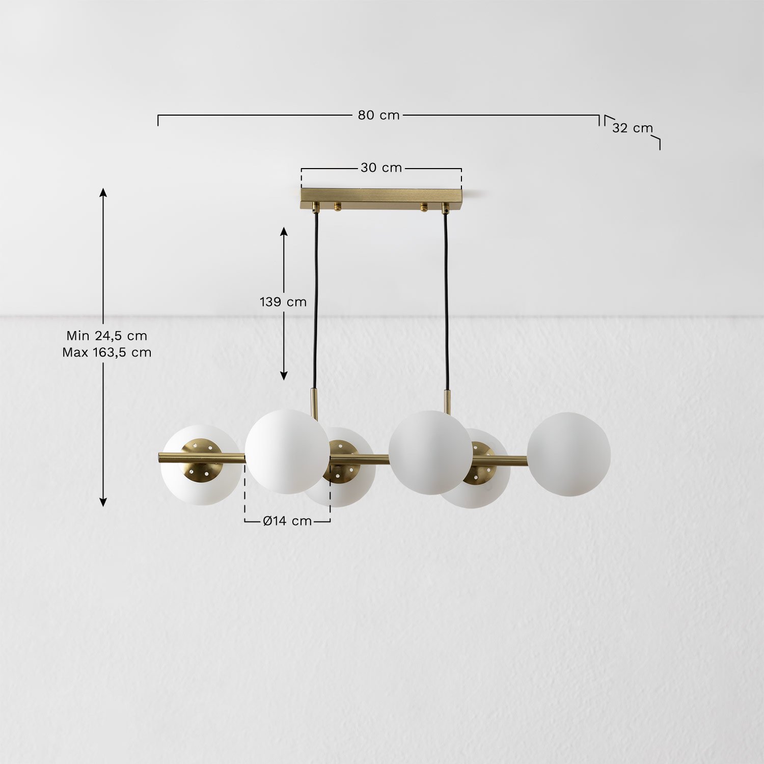 Uvol hanging ceiling lamp in iron and crystal balls, MEASURES