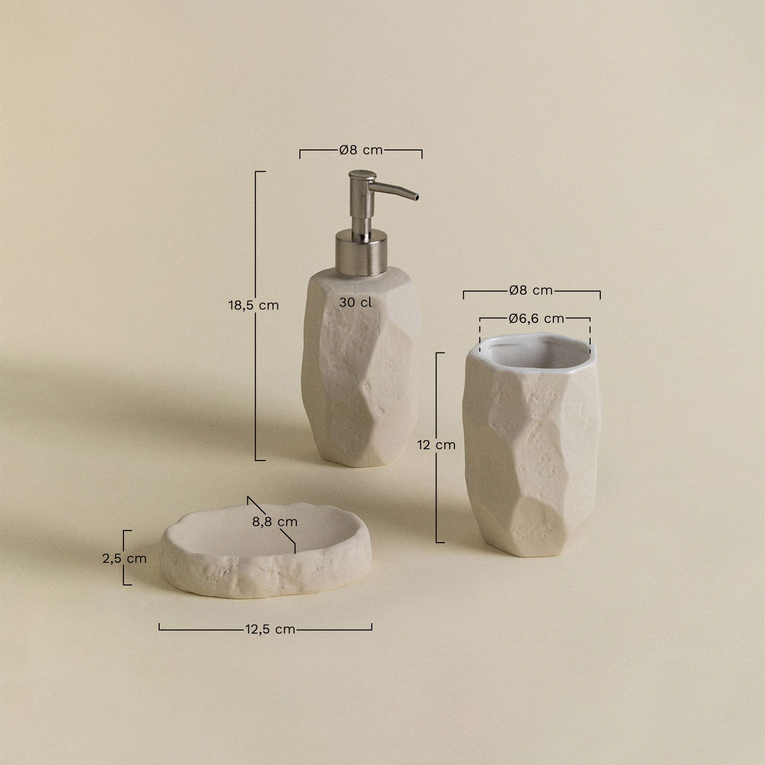Rixten Stoneware Bathroom Set, MEASURES