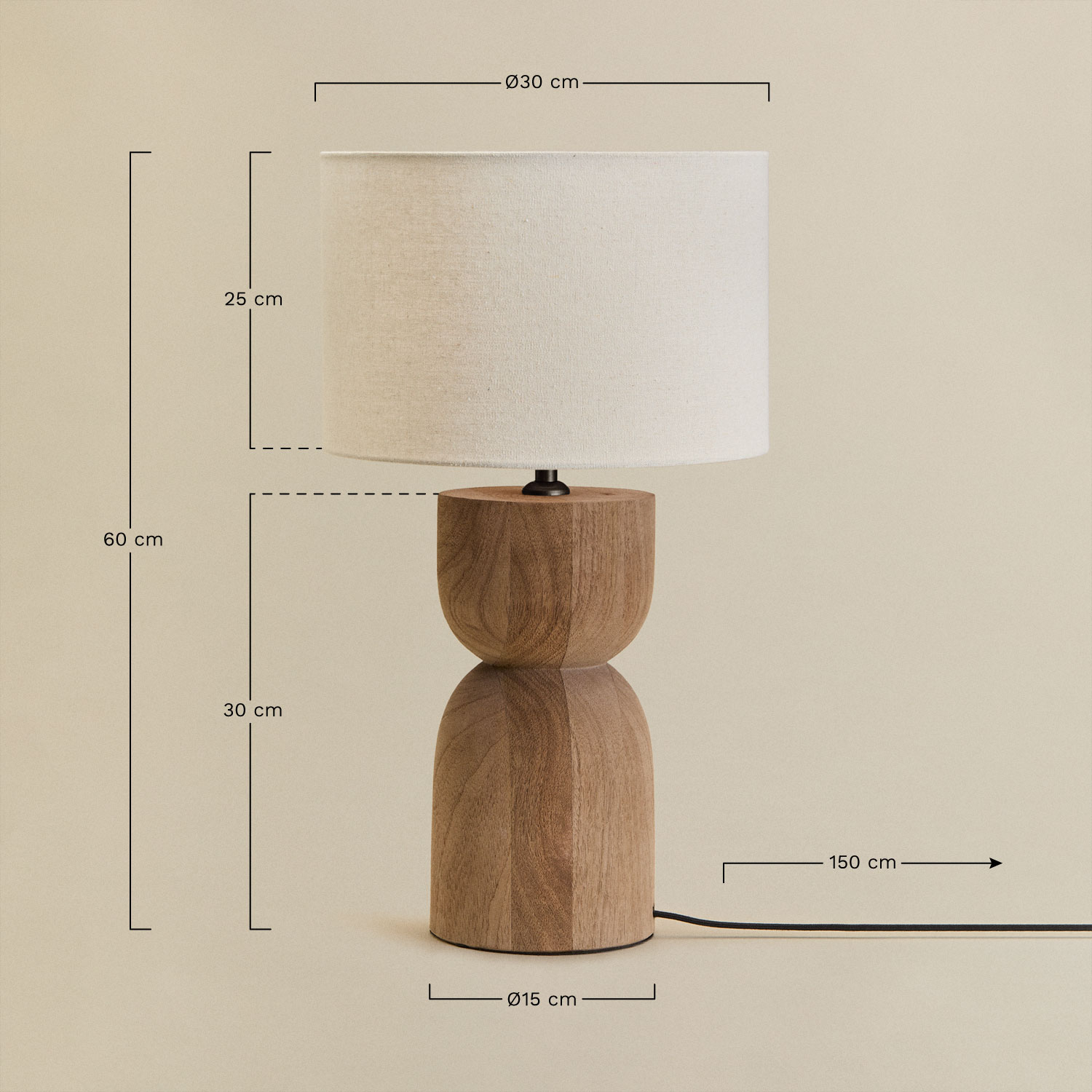 Mango wood table lamp Diniz, MEASURES