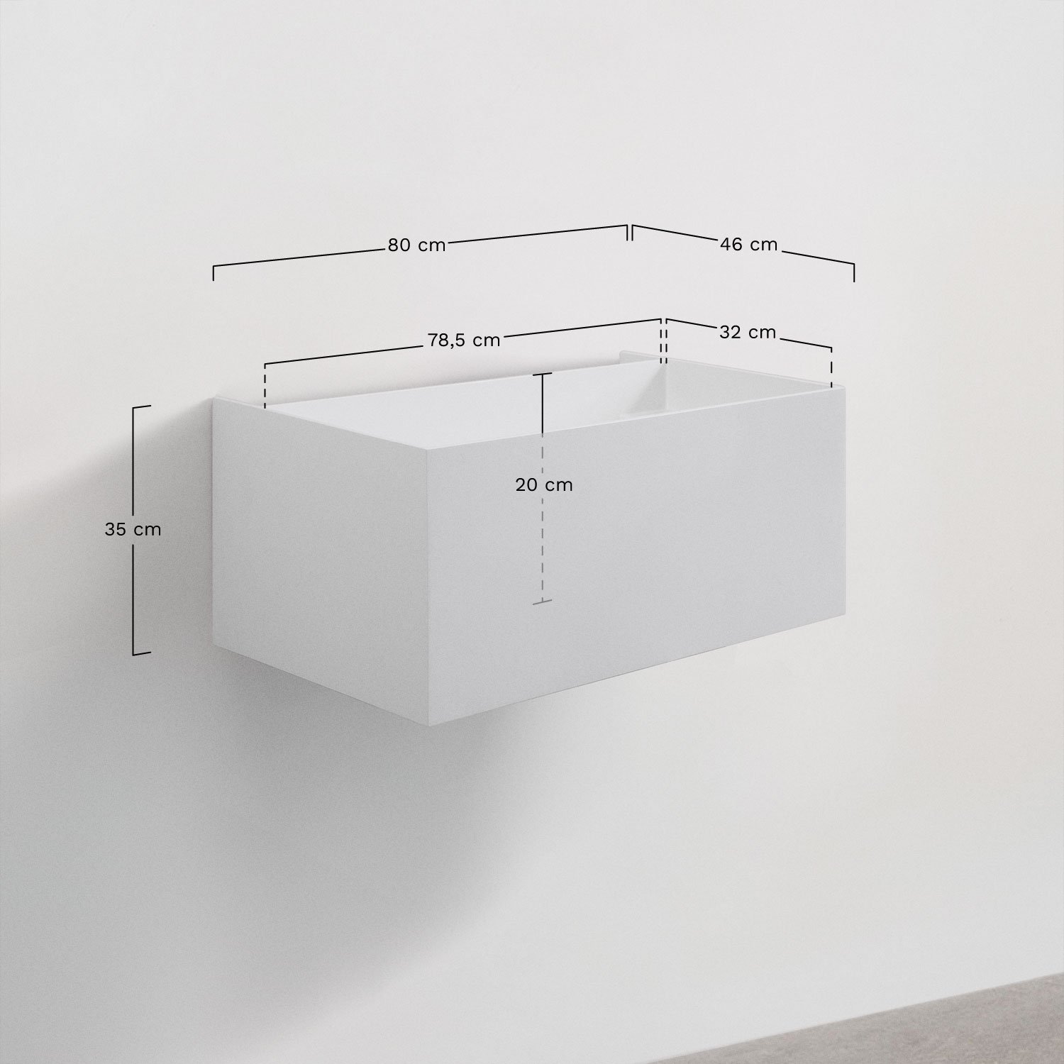 Resin bathroom furniture set with integrated sink and Nerine LED light, MEASURES
