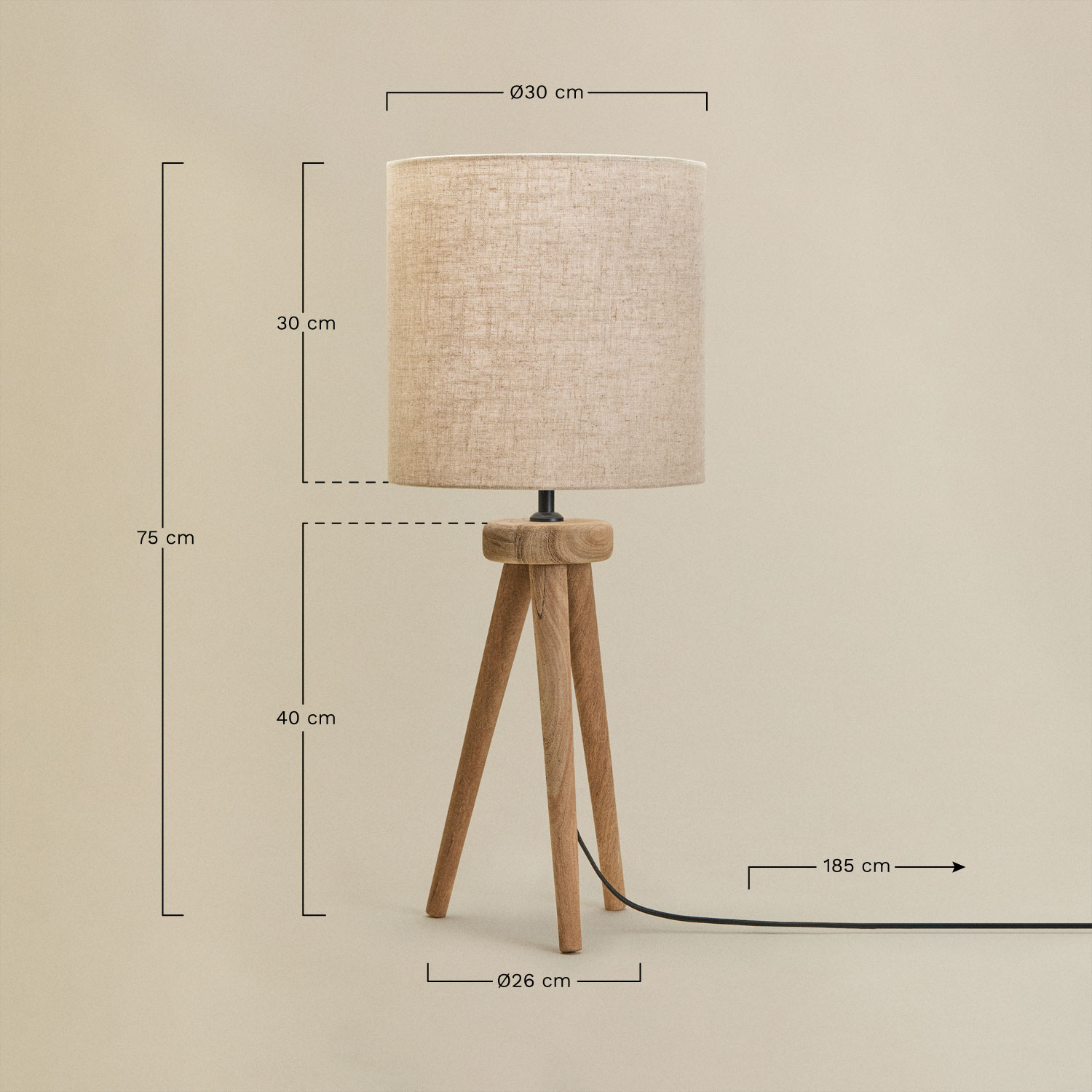 Simona mango wood table lamp, MEASURES