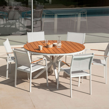 Round Table Ø140 Cm & 6 Garden Chairs Set Archer Gardenia White - Sklum