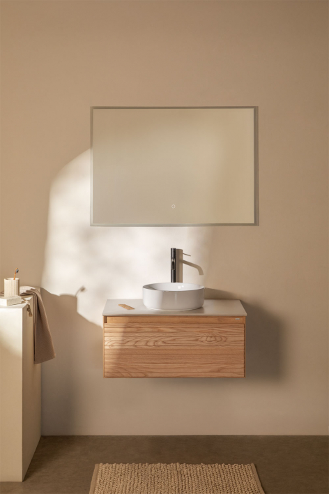 Suspended bathroom furniture set 80x50 cm in ash wood Tedrik - Brown Ash
