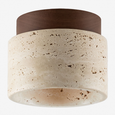 Ceiling Light In Travertine, Wood, And With Davise Glass Globe Natural Colors - Sklum