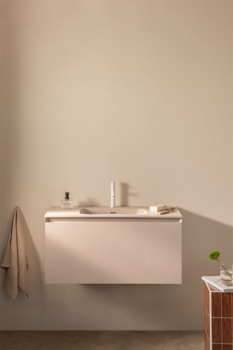 Macrae suspended wooden bathroom furniture set with integrated sink - Beige Linen