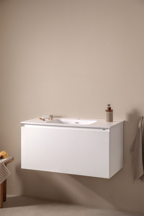 Macrae suspended wooden bathroom furniture set with integrated sink - White