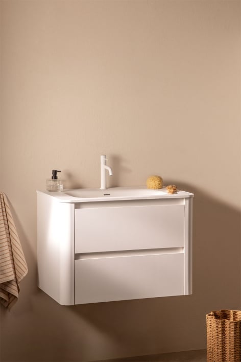 Egerton suspended wooden bathroom furniture set with integrated sink - White
