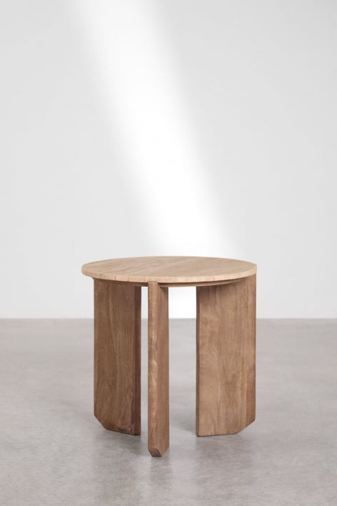 Pack of 2 round bedside tables Ø50 cm in natural stone and mango wood Lavinia - Travertine