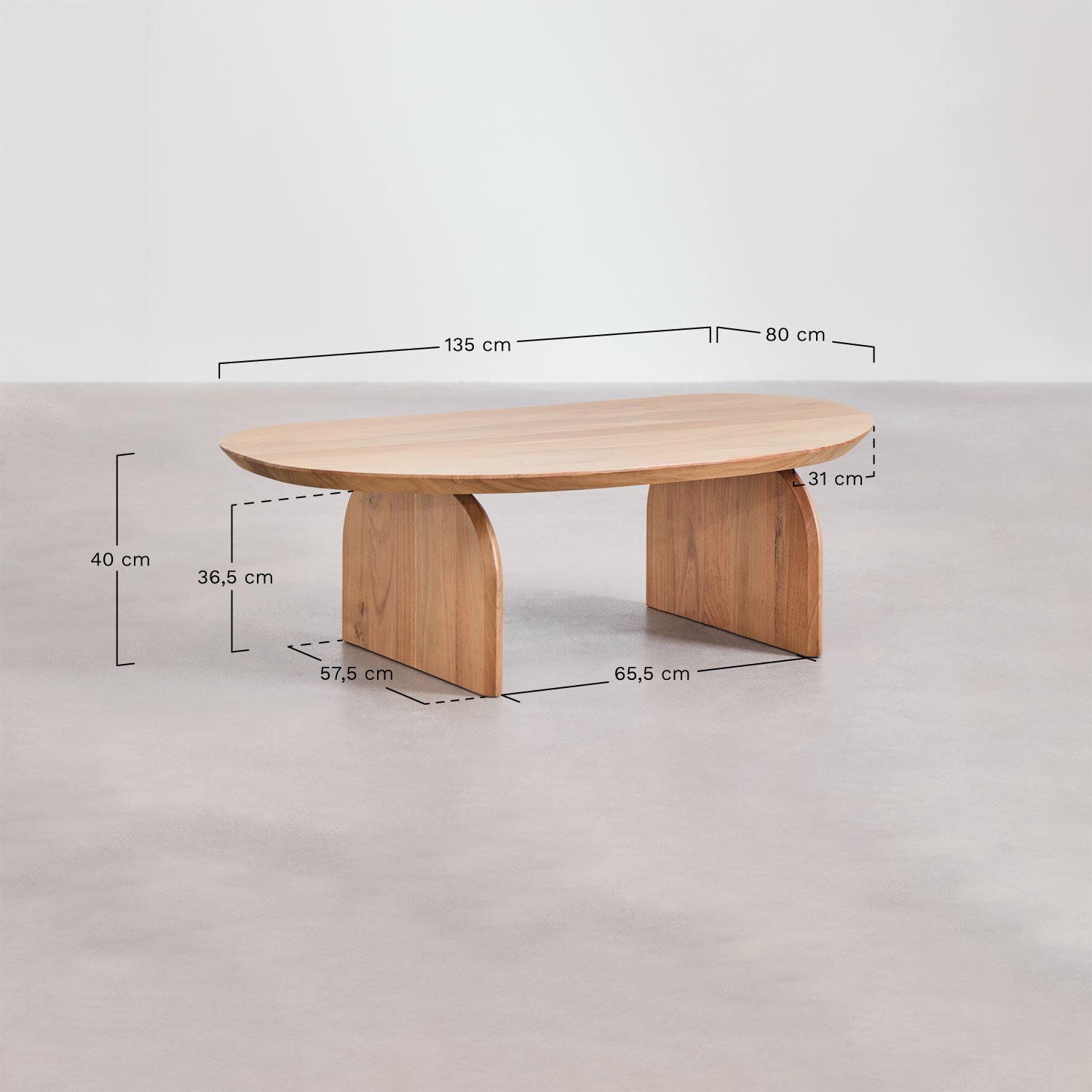 Bedum acacia wood coffee table (135x80 cm), MEASURES