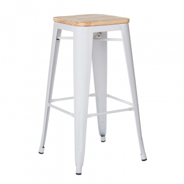 Pack Of 2 Stackable High Stools In Lix Steel Natural Wood - White & ↑75 Cm - Sklum