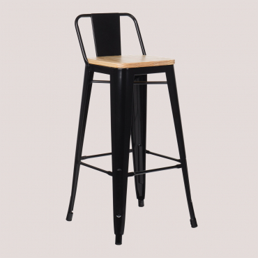 High Stool ↑75 Cm With Lix Steel Backrest Natural Wood – Black - Sklum