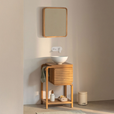 Bradley Teak Wood Bathroom Furniture Set Round White Ceramic Ø30 Cm Calgari & Rectangular Rounded Corner With Storage 45x60 Cm Ian & White - Sklum