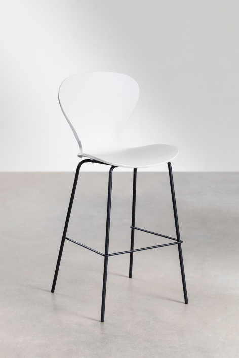 High stool 75 cm white and black iron legs Uit - Polypropylene White