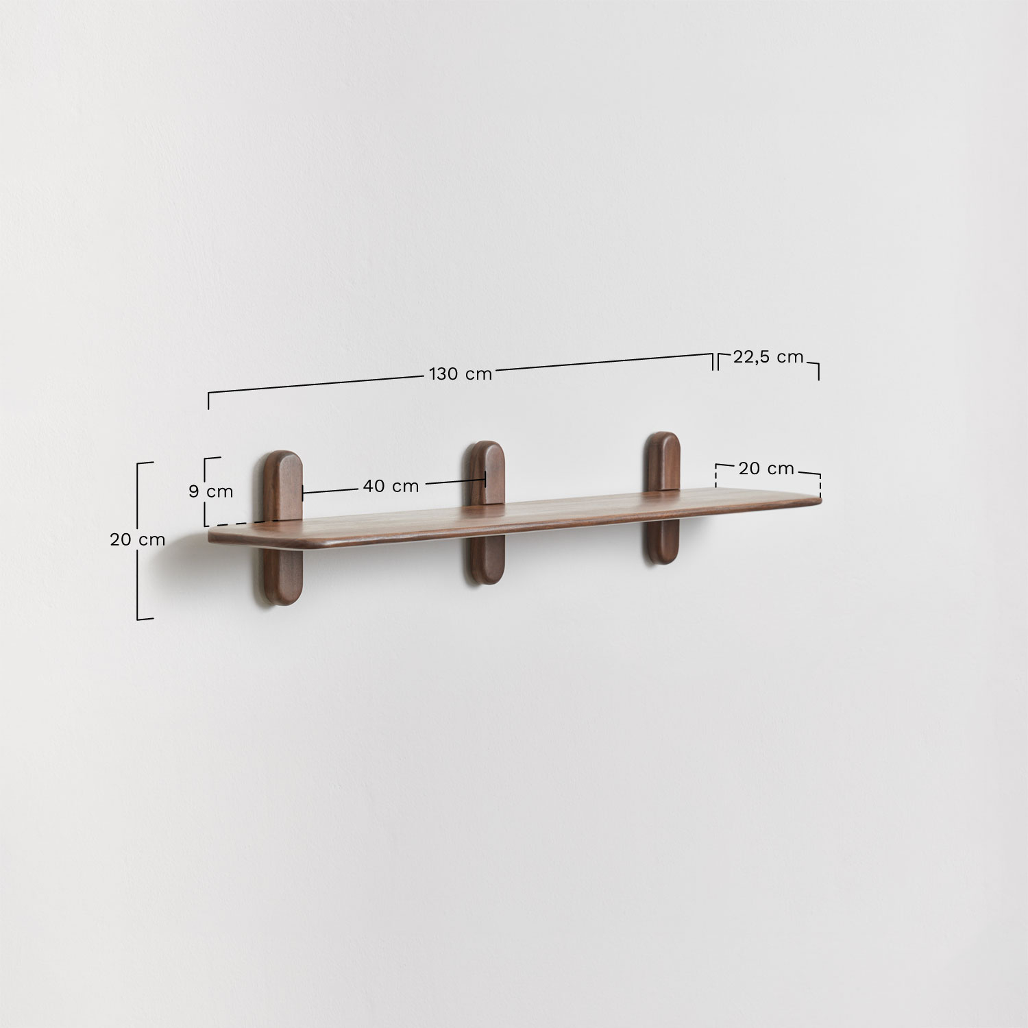 Pack of 2 Veleta wooden wall shelves, MEASURES