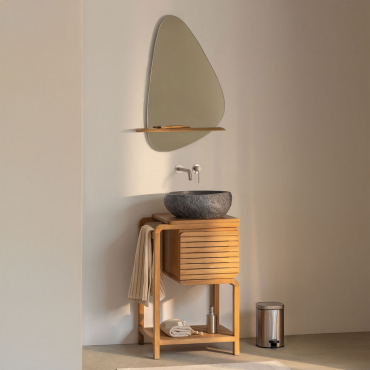 Bradley Teak Wood Bathroom Furniture Set Irregular In Black Cement ↔︎40 Cm Fedro & Irregular With Wooden Shelf 55x85 Cm Kai - Sklum