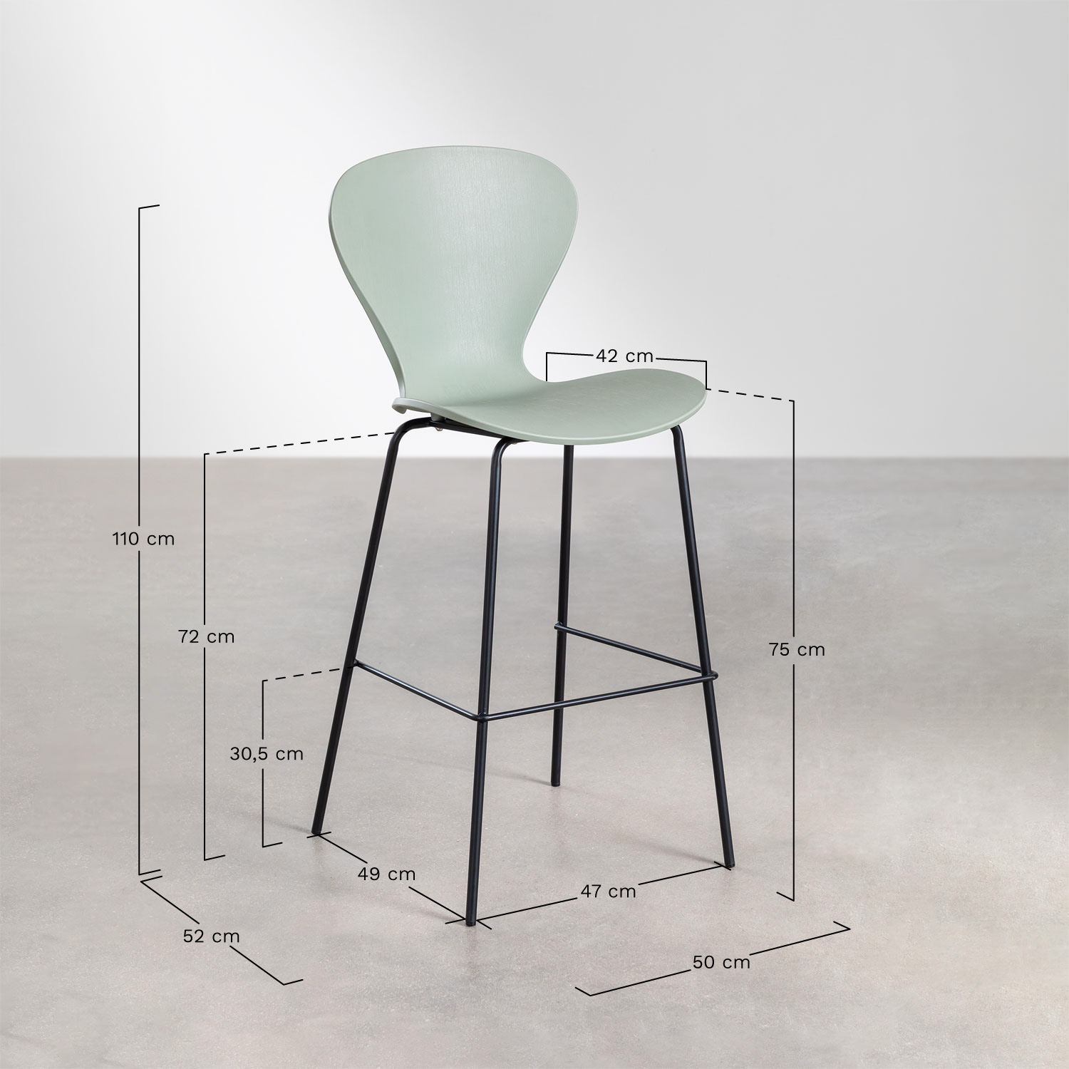 Pack of 2 Uit high stools, MEASURES