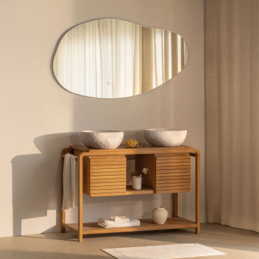 Bradley Teak Wood Bathroom Furniture Set 2 X Irregular In White Cement ↔︎40 Cm Fedro & Irregular Led And Anti-fog 140x75 Cm Riben & - Sklum