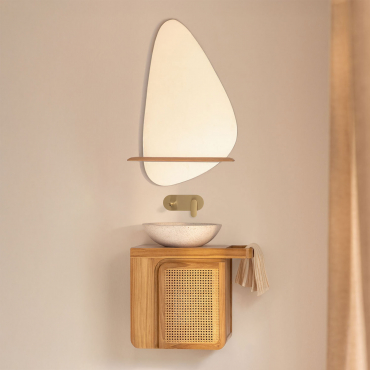 Georgy Teak Wall-hung Bathroom Furniture Set Teak Wood & Round Cement White Ø40 Cm Zavion & Irregular With Wooden Shelf 55x85 Cm Kai & - Sklum