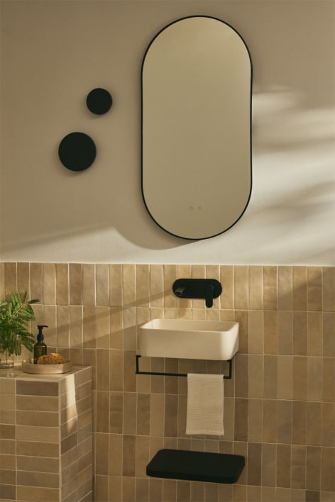 Rectangular washbasin 40x30 cm with integrated towel rack in Korab cement and metal