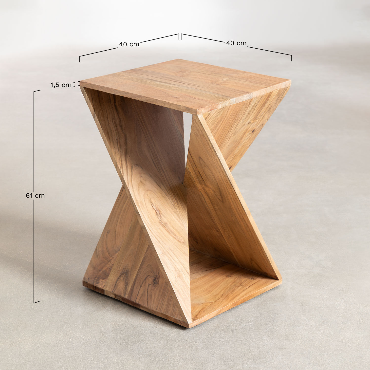 Pack of 2 square bedside tables 40x40 cm in Gorvea acacia wood, MEASURES