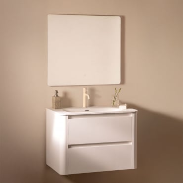 Egerton Wooden Bathroom Furniture Set With Integrated Sink White & Rectangular Led And Anti-fog 80x70 Cm Riben & Tapioca Beige ↑20 Cm - Sklum