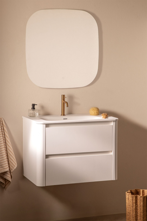 Egerton suspended wooden bathroom furniture set with integrated sink - White