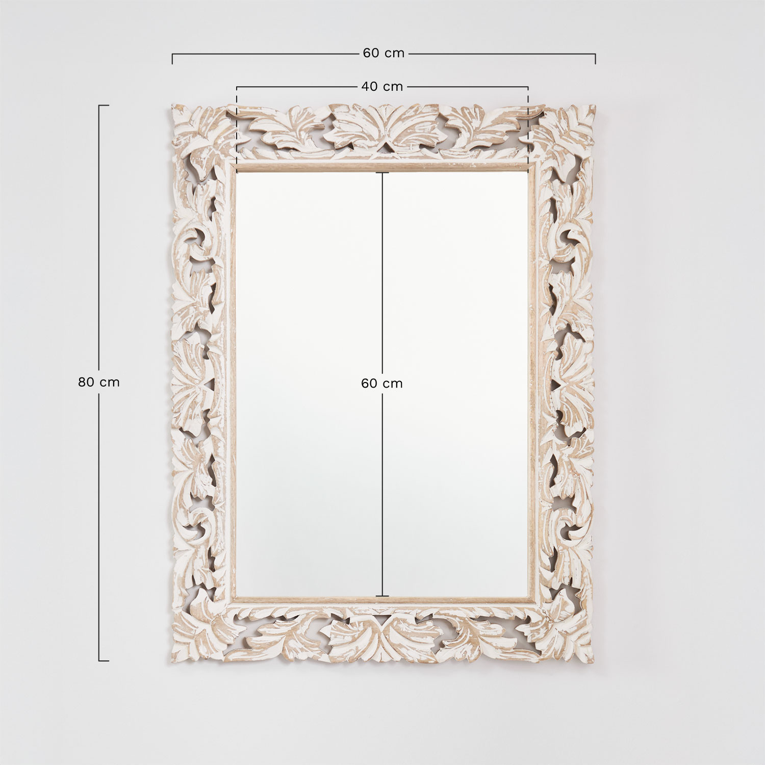 Rectangular wall mirror in mango wood Arnas, MEASURES