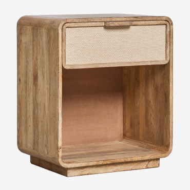 Rectangular Bedside Table 40x30 Cm In Mango Wood, Mdf And Abrams Jute Mango Wood - Sklum