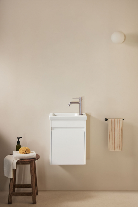 Suspended wooden bathroom furniture set with integrated sink Narek - White