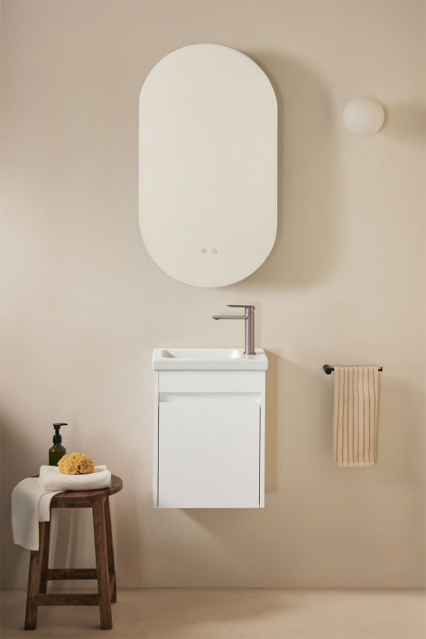 Suspended wooden bathroom furniture set with integrated sink Narek - White