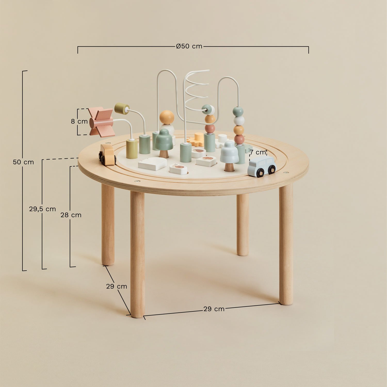 Columba Kids wooden multi-activity table, MEASURES
