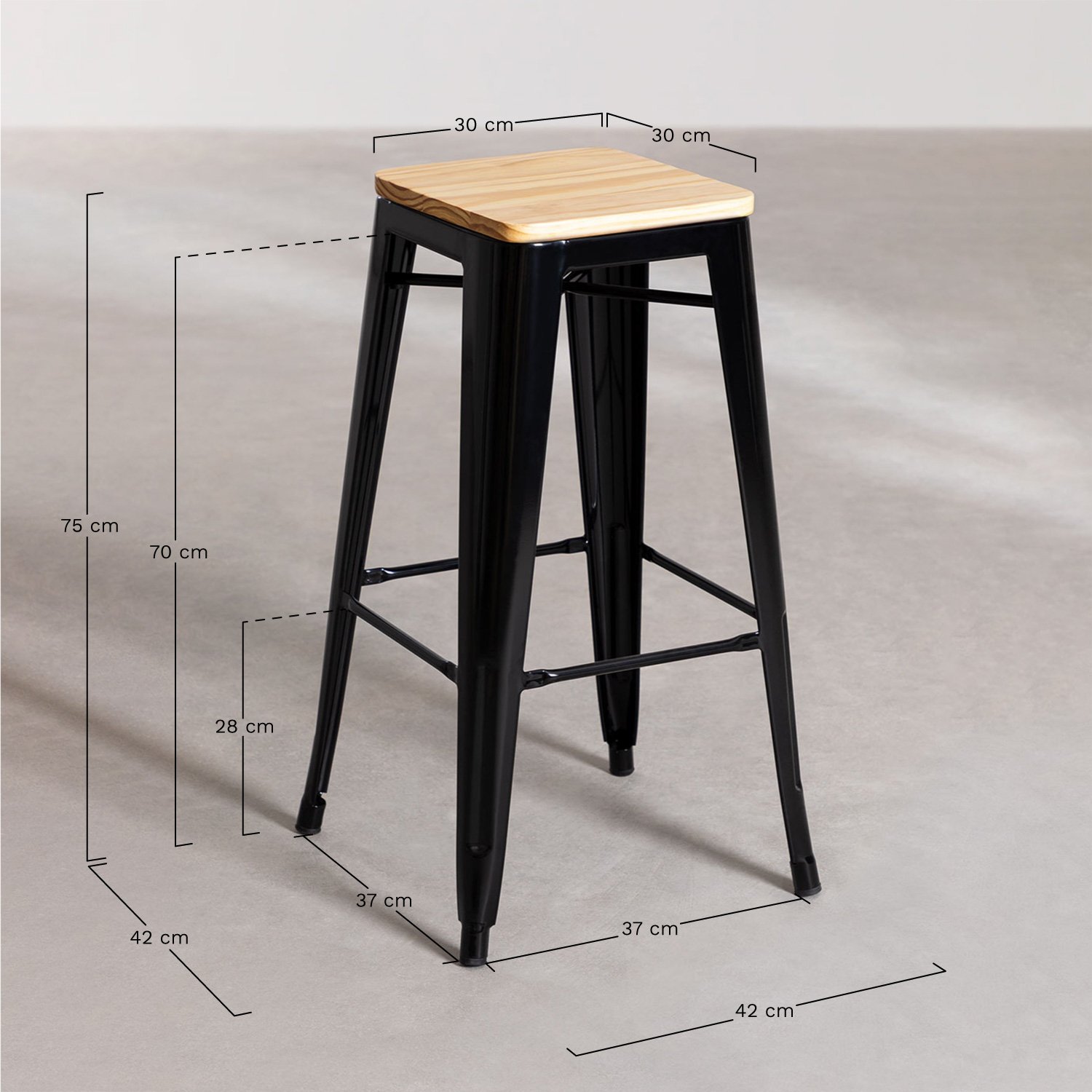Pack of 2 stackable high stools in Lix steel, MEASURES