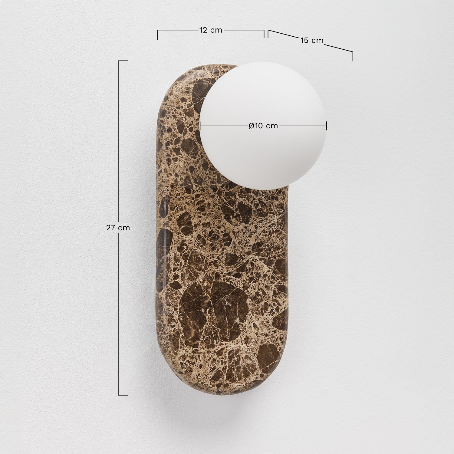 Hailey marble wall sconce with crystal ball, MEASURES